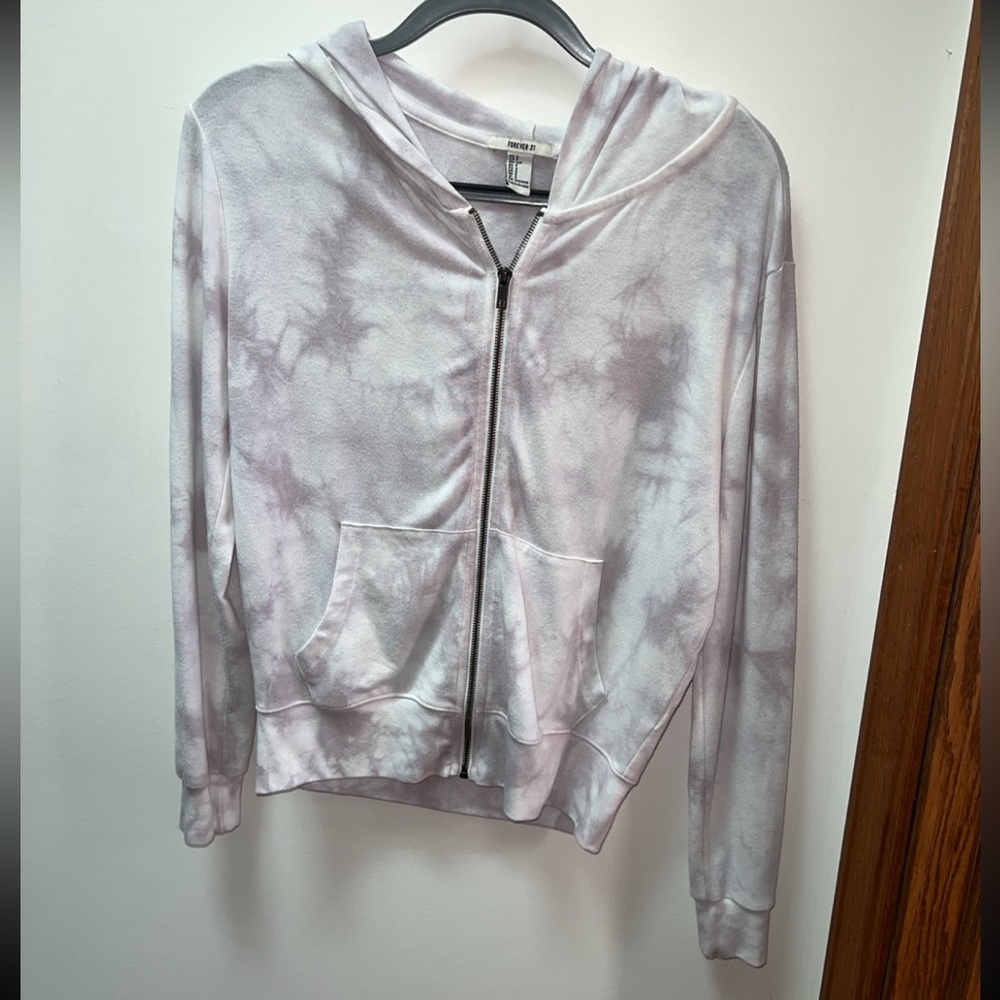 Forever 21 white & taupe Tie Dye Zip Up Hoodie Size Small